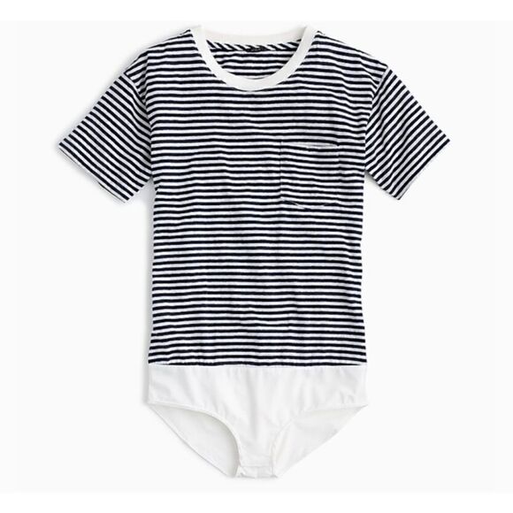 J. Crew Women's Pocket Stripe T-Shirt Bodysuit - Picture 2 of 7